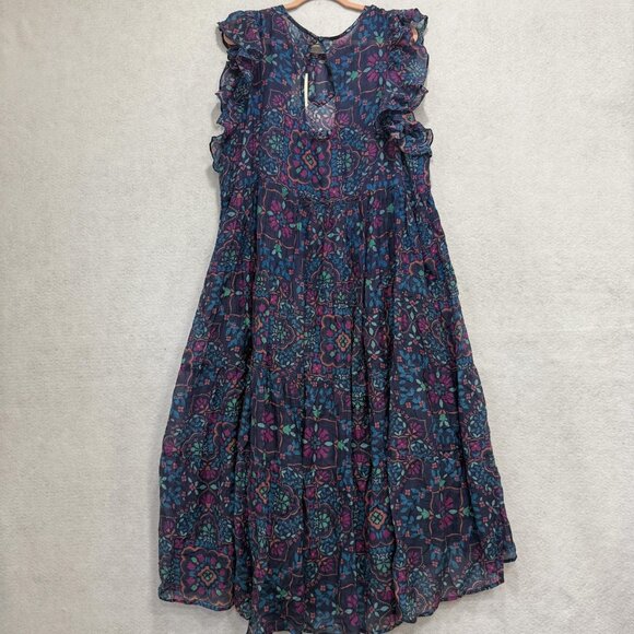 Sundance Dress Womens XXL Blue Purple Boho Floral Flutter Tiered Maxi Lined - Picture 5 of 7